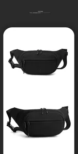 Detail view of durable black nylon crossbody chest bag with adjustable buckles and zippers