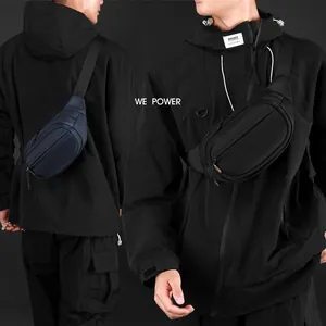 Waterproof outdoor sports chest bag for men in black and navy blue nylon material