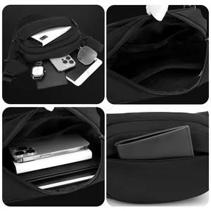 Durable black tactical chest bag for men showing large capacity storage and multi-pocket layout