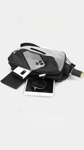 Spacious interior of checkered crossbody bag showing multi-layered storage and large capacity