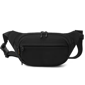 Men's outdoor sports chest bag in black durable nylon with adjustable strap