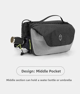 Detail showing the middle slip pocket holding a folding umbrella on the crossbody bag