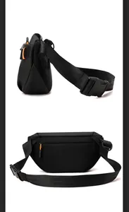 Detailansicht der schwarzen Sport-Bauchtasche mit verstellbarem Gurt und Schnalle