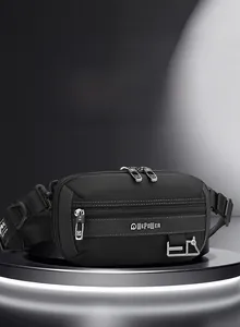 Waterproof nylon sports waist bag with multiple zipper compartments and adjustable strap
