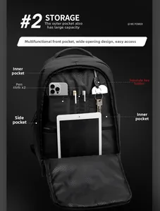 Detail view of large front pocket with pen slots, key fob, and multi-pocket organization