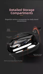 Internal view of nylon tech organizer with mesh pockets and zipper compartments