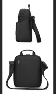 Makro-Detail der wasserdichten schwarzen Oxford-Tasche mit WE POWER Metall-Reißverschlüssen