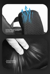 Detail of ergonomic padded mesh shoulder straps and breathable back panel for airflow