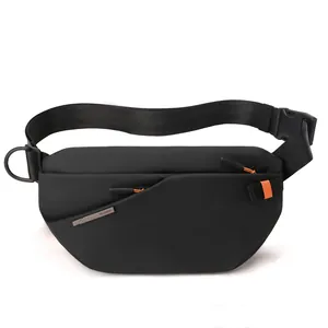 Minimalistische schwarze wasserdichte Sport-Bauchtasche mit orangem Reißverschlusszug