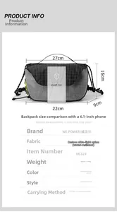 Detailed size chart and specifications of the waterproof nylon crossbody bag with dimensions