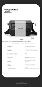 Size chart showing 30x22x10cm dimensions and 1680D ballistic nylon material specs