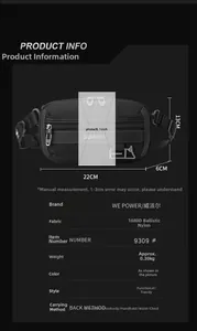 Waterproof 1680D nylon chest bag interior capacity showing fits 6.1 inch phone