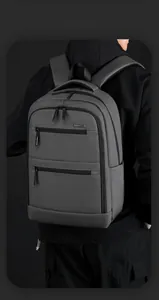 Close-up of smart storage business backpack with waterproof fabric and textured finish