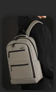 Smart storage space design with side pockets on light grey business laptop backpack
