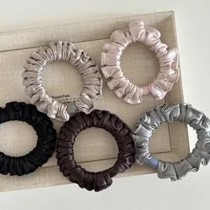 Solid Color Satin Pleated Scrunchies Ruffle High Elastic Hair Ties Durable Hair Bands For Women Elegant Hair Accessories