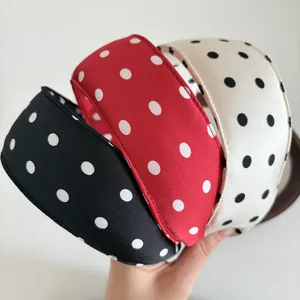 French style polka dot padded headbands set in black, red, and beige satin fabric
