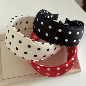 Three-piece French style polka dot sponge headbands in black, white, and red satin fabric