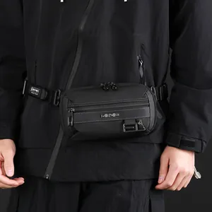 Waterproof nylon crossbody chest bag with adjustable strap and multiple zipper pockets
