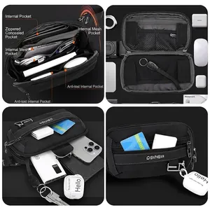 Waterproof nylon crossbody chest bag with multi-layer storage for digital accessories