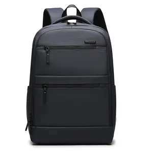 Dark grey minimalist business casual backpack with large capacity and multi-pocket design