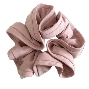 French vintage dusty rose fabric scrunchie with layered pleated ruffles and elastic band