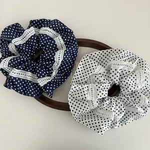 Stoff Scrunchies Im Koreanischen Stil Mit Großem Punktmuster Und Spitzenbesatz Elastische Haarbänder Für Damen Mädchen Kopfschmuck