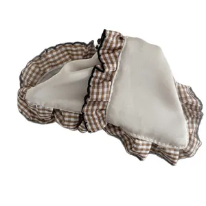 Plaid ruffle shark hair claw clip in Korean academic style with fabric bow detail