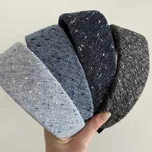 Serre-Tête Rembourré Large En Tweed De Style Coréen Pour Femmes Bandeau En Tissu Pailleté Accessoires De Coiffure Quotidien