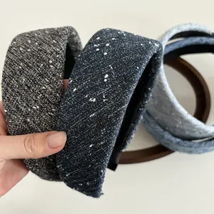 Trois serre-têtes larges en tweed gris, bleu marine et bleu avec rembourrage style rétro