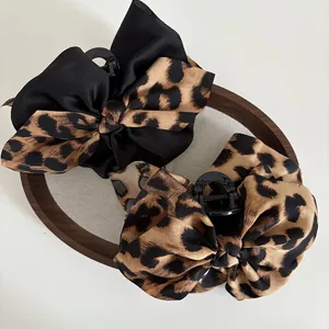 Large leopard print bow hair claw clip set for elegant updo hairstyles for women