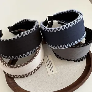 Vintage Wide Brim Fabric Headband For Women Contrast Whipstitch Hand-Sewn Hair Band Minimalist Korean Style Daily Hair Accessories