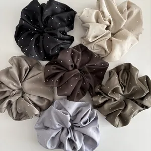Elegant Satin Rhinestone Scrunchie For Women Korean Style Sparkly Starry Large Hair Tie Hair Accessories For Daily Dating