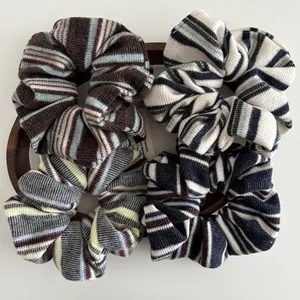 Vintage Knitted Contrast Stripe Hair Scrunchie Soft Woolen Ponytail Holder Elegant Elastic Hair Tie For Women Accessories