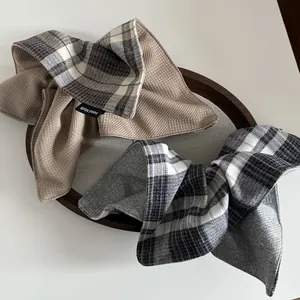 British style plaid scarf hair scrunchies with handmade label in neutral earthy colors
