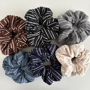 Vintage Striped Knitted Scrunchies For Women Large Elastic Hair Ties Ruched Soft Fabric Ponytail Holder Hair Accessories