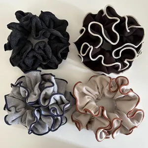 Large Woolen Fabric Scrunchies Soft Double Layer Hair Ties Contrast Edge Elastic Hair Band For Women Hair Accessories
