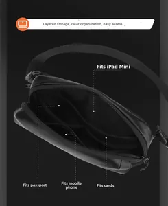 Internal view of waterproof crossbody bag with compartments for iPad Mini and phone