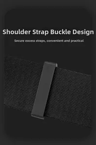 Detail of high-density nylon strap with a black magnetic buckle for fixing excess webbing