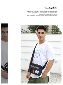 Détail d'un sac bandoulière en nylon imperméable avec cordon orange et sangle