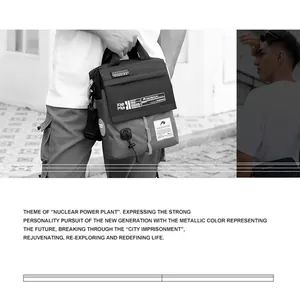 Detail of multi-functional messenger bag with durable nylon material and tactical compartments