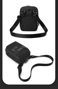 Détail de la sacoche noire en nylon durable avec bandoulière tissée réglable