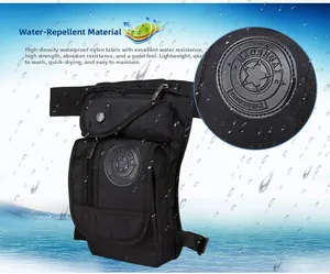 Macro detail of high-density waterproof nylon fabric on a tactical leg bag