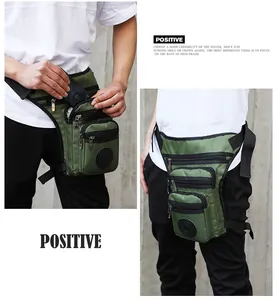 Detailed view of the army green tactical leg bag featuring a secure phone compartment