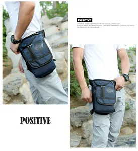 Deep blue tactical nylon leg bag with multiple zipper compartments for outdoor hiking