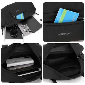 Sac à bandoulière noir minimaliste à grande capacité avec compartiments pour électronique
