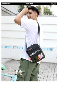 Men's military green crossbody bag in waterproof nylon with orange zipper details