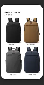 Business backpack color options in black, khaki, grey, and blue durable fabric