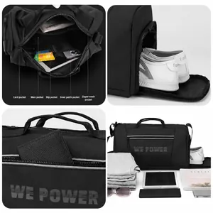 Sac de voyage fitness noir grande capacité avec compartiment à chaussures étanche