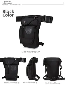 Detail view of black nylon tactical drop leg bag with adjustable straps and multiple pockets