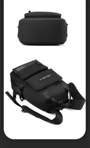 Detail view of the black backpack side straps and breathable mesh shoulder padding